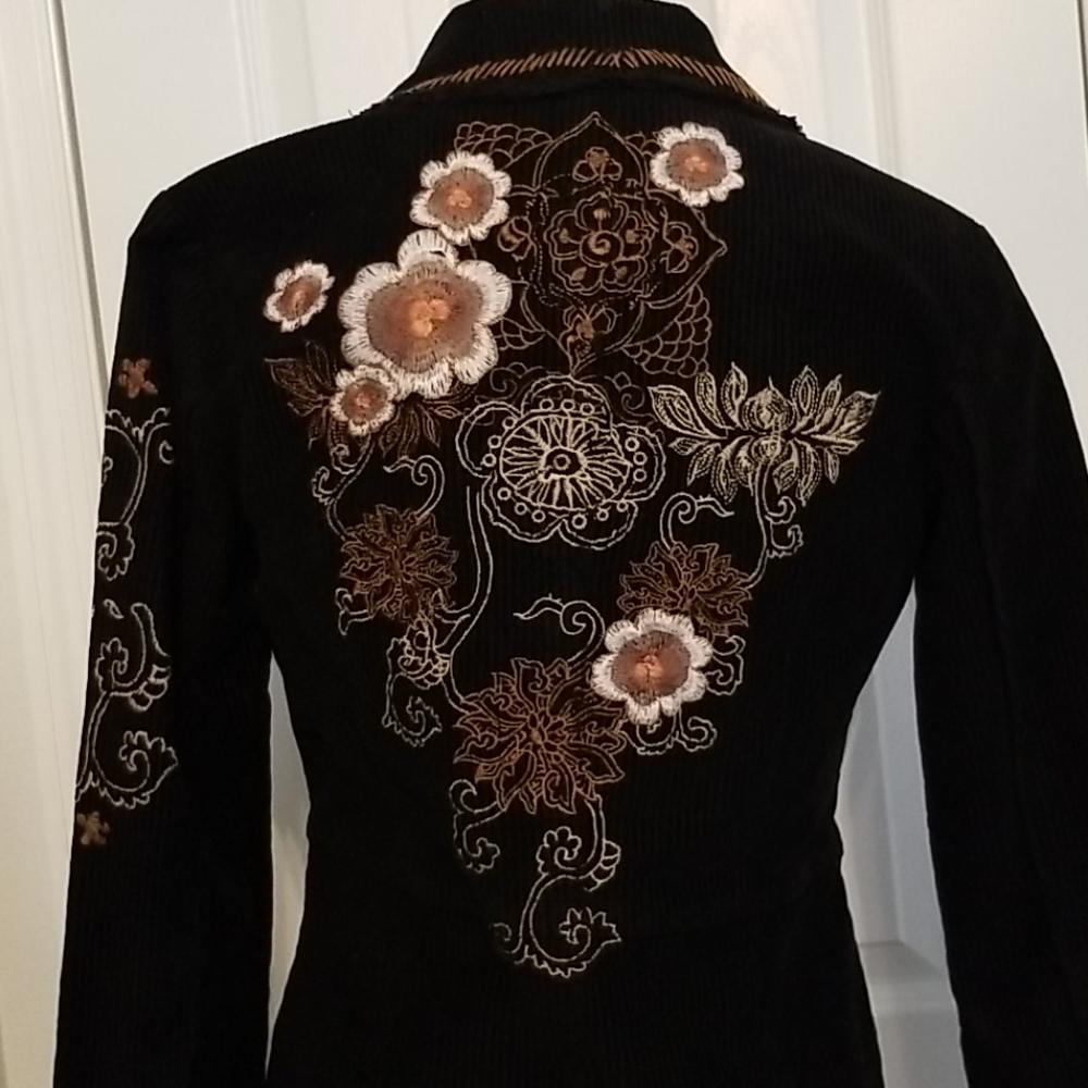 Funky Embroidered Blazer Jacket S Corduroy